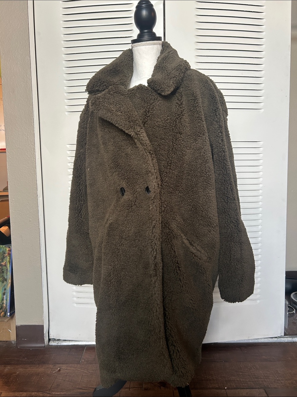 Lucky Brand Olive-Tone Teddy Faux-Shearling Coat